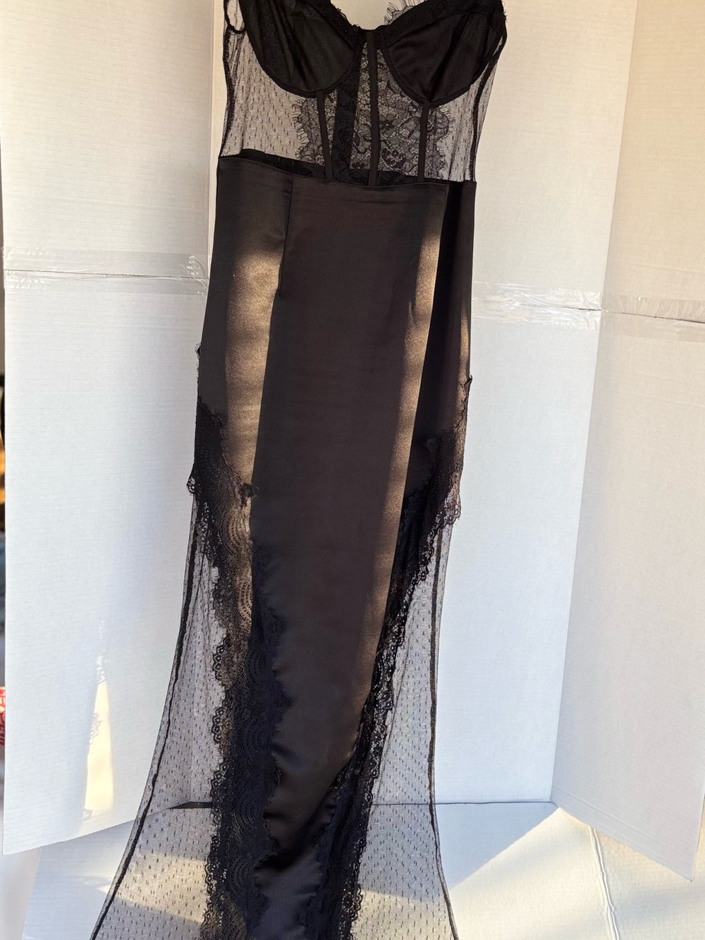 Cider Black Lace-Trim Maxi Slip Dress
